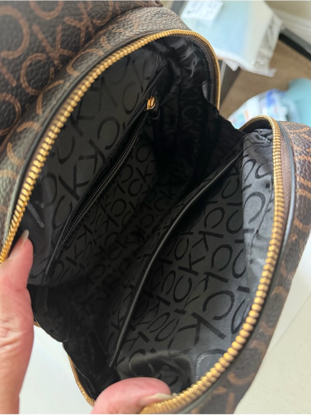 Calvin Klein Brown Monogram backpacks Belt Bag with Black Strap - Picture 8 of 12